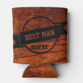 花婿介添人素朴の結婚木目写真 缶クーラー (裏面)