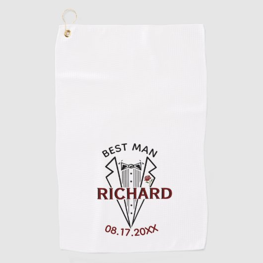 花婿介添人結婚の名前をカスタムする日のプレゼント ゴルフタオル (正面)