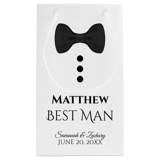 花婿介添人結婚の抱き枕（ブラックタイ付き） – 小 スモールペーパーバッグ (裏面)