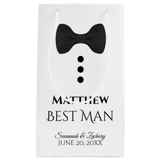 花婿介添人結婚の抱き枕（ブラックタイ付き） – 小 スモールペーパーバッグ (正面)