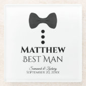 花婿介添人結婚式の引き出物おもしろいモックタキシードブラックタイ ガラスコースター (正面)