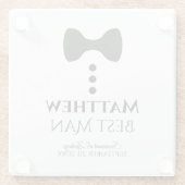 花婿介添人結婚式の引き出物おもしろいモックタキシードブラックタイ ガラスコースター (裏面)