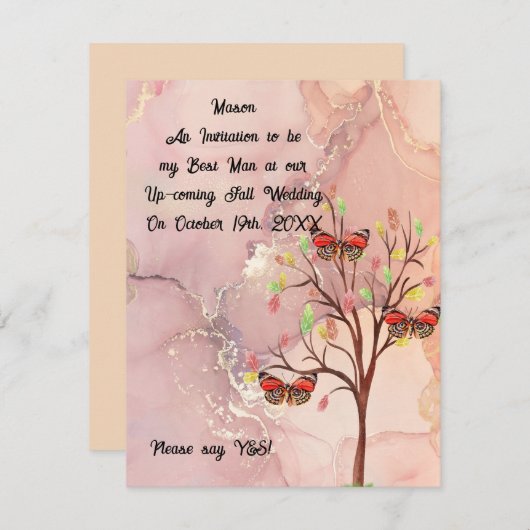 花婿介添人要求秋の結婚式カード 招待状 (正面/裏面)