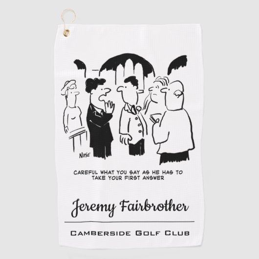 花婿介添人警告はCartoonでグルーミング結婚におもしろい行く ゴルフタオル (正面)