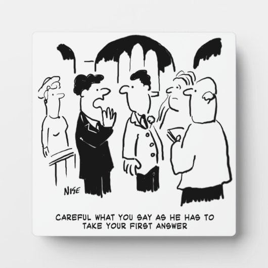 花婿介添人警告花婿。漫画おもしろい フォトプラーク (正面)