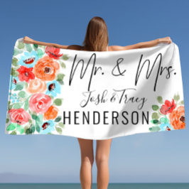 花婿結婚夫妻パーソナライズされた ビーチタオル