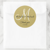 花婿花嫁のイニシャル ゴールドグリッター サンクス ラウンドシール (バッグ)