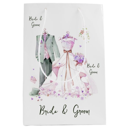 花婿花嫁のウェディングドレスとスーツ ミディアムペーパーバッグ (正面)