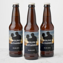 花婿花嫁の写真 エレガントな新婚夫婦のウェディング ビールラベル