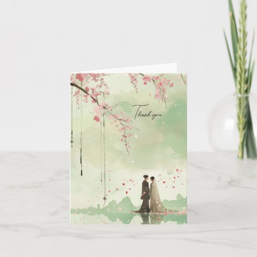 花婿花嫁グリーンテーマの結婚式 サンキューカード (正面)