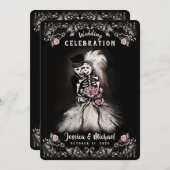 花婿 花嫁 結婚 骸骨 墓地 ラブ 招待 招待状 (正面/裏面)