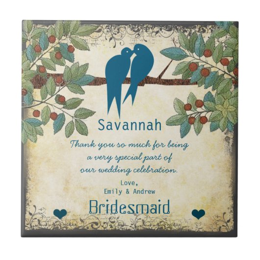 花嫁ありがとうギフト愛の鳥の木のタイル タイル (正面)