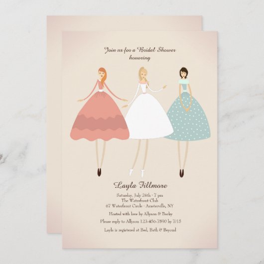 花嫁および彼女の付き添い人の招待状 招待状 (正面/裏面)
