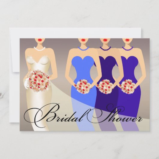 花嫁および彼女の新婦付添人のブライダルシャワー|のコバルト 招待状 (正面)