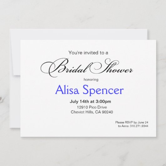 花嫁および彼女の新婦付添人のブライダルシャワー|のコバルト 招待状 (裏面)