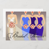 花嫁および彼女の新婦付添人のブライダルシャワー|のコバルト 招待状 (正面/裏面)