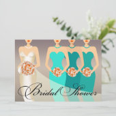 花嫁および彼女のBrdesmaidsのブライダルシャワー|のティール（緑がかった色） 招待状 (スタンド正面)