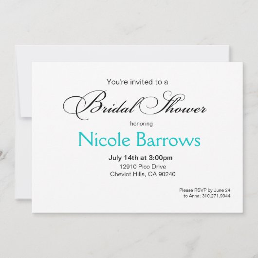 花嫁および彼女のBrdesmaidsのブライダルシャワー|のティール(緑がかった色) 招待状 (裏面)
