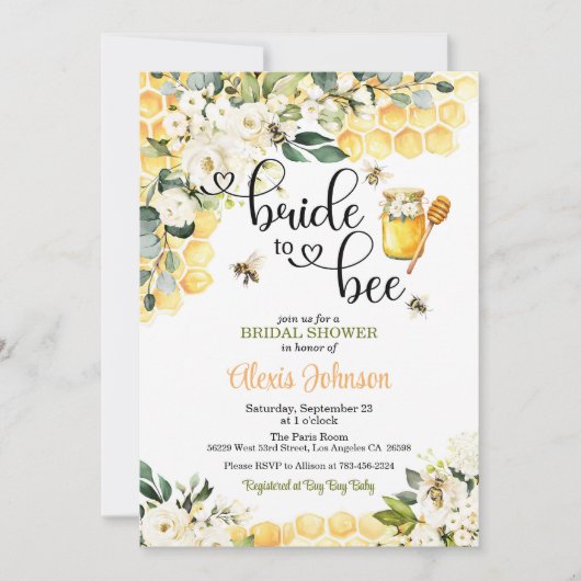 花嫁からBeeブライダルシャワーへの招待 招待状 (正面)