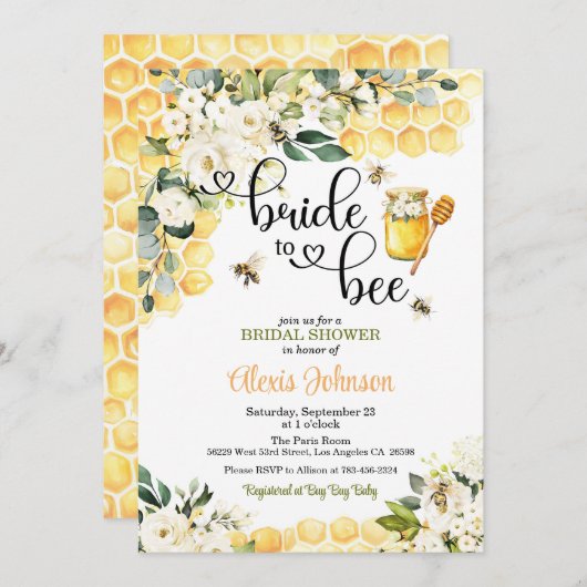 花嫁からBeeブライダルシャワーへの招待 招待状 (正面/裏面)