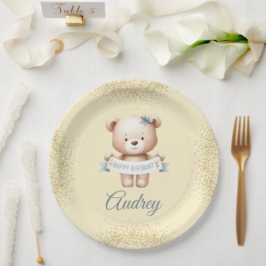 花嫁がついたかわいいテディベア ペーパープレート (ウェディング)