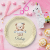 花嫁がついたかわいいテディベア ペーパープレート (パーティー)