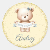 花嫁がついたかわいいテディベア ラウンドシール (正面)