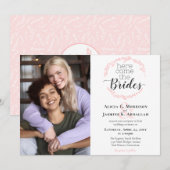 花嫁がやってくる モダン ブラッシュ ピンク ウェディング 招待状 (正面/裏面)