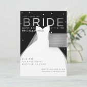 花嫁がやってくる BRIDE ブラック シルバー ホワイト ブライダルシャワー 招待状 (スタンド正面)