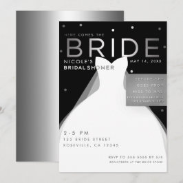 花嫁がやってくる BRIDE ブラック シルバー ホワイト ブライダルシャワー 招待状