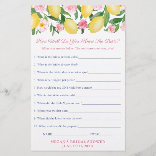 花嫁がシャワーのクイズ最高のゲームカードを知っている チラシ (正面)