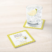 花嫁がハチになるキュートな黄色の水玉模様のブライダルシャワー スクエアペーパーコースター (インサイチュ)
