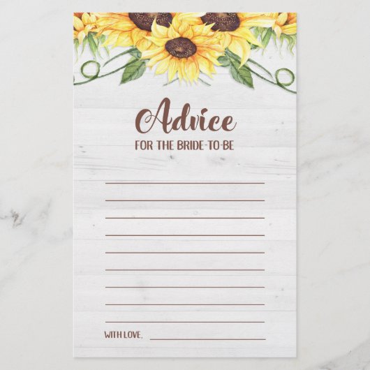 花嫁がヒマワリのシャワーカードになるアドバイス (正面)