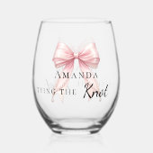 花嫁がピンクの蝶結び バチェロレッテ ステムなしワイングラス (正面)