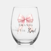 花嫁がピンクの蝶結び バチェロレッテ ステムなしワイングラス (裏面)
