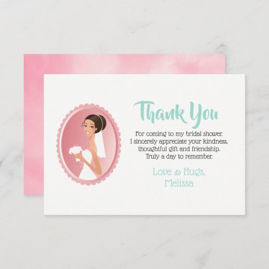 花嫁がベールに包まれブーケブライダルシャワー 感謝してい 招待状 (正面/裏面)