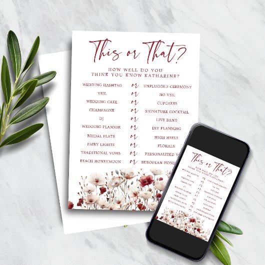 「花嫁が一番知っている」ブライダルシャワーゲーム ワイルドフラワー 招待状