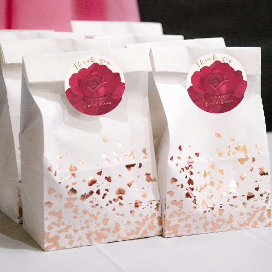 花嫁が咲く ローズとゴールドの花のブライダルシャワー ラウンドシール