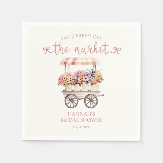 花嫁が市場からフレッシュ! ブライズシャワー スタンダードカクテルナプキン (正面)