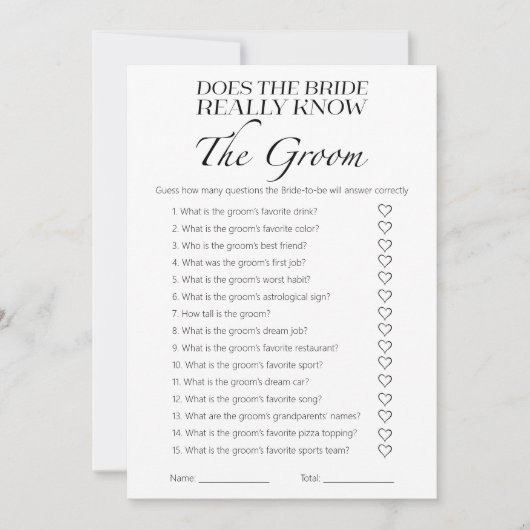 花嫁が新郎のゲームカードを本当に知っているか 招待状 (正面)