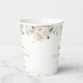 花嫁が独身最後の夜に使用するであろうユーカリの花を飾ったグリッターバナー 紙コップ (左)