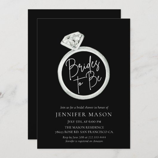 花嫁が白黒になるモダンブライダルシャワー 招待状 (正面/裏面)