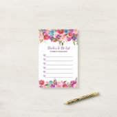 花嫁が紫色のハートと花をリストする ポストイット (デスク上)