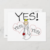 花嫁がYesのTシャツとプレゼントを言う ポストカード (正面/裏面)