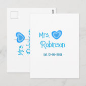 花嫁さまの名前  日付 水彩 ブルーハート ポストカード (正面/裏面)