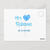 花嫁さまの名前  日付 水彩 ブルーハート ポストカード (裏面)