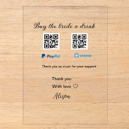 花嫁さんにドリンクをおごろう 寄付QR Venmo PayPal アクリル招待状