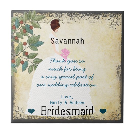 花嫁さんツリーの渦巻き形でガウンありがとう タイル (正面)