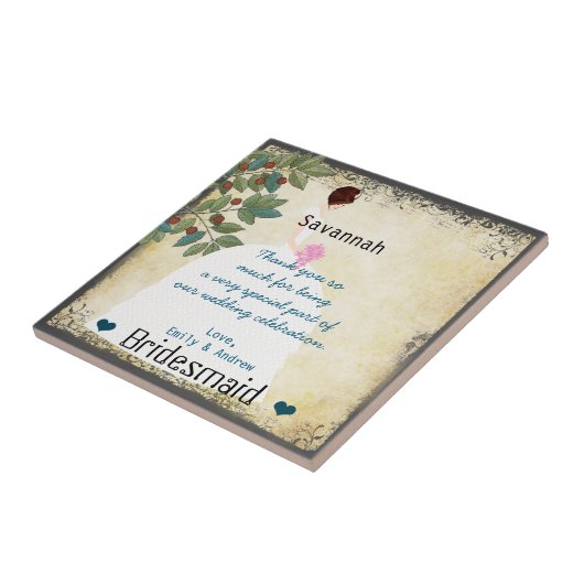 花嫁さんツリーの渦巻き形でガウンありがとう タイル (側面)