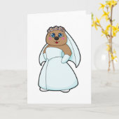 花嫁としてのクマと花のリース カード (黄色い花)